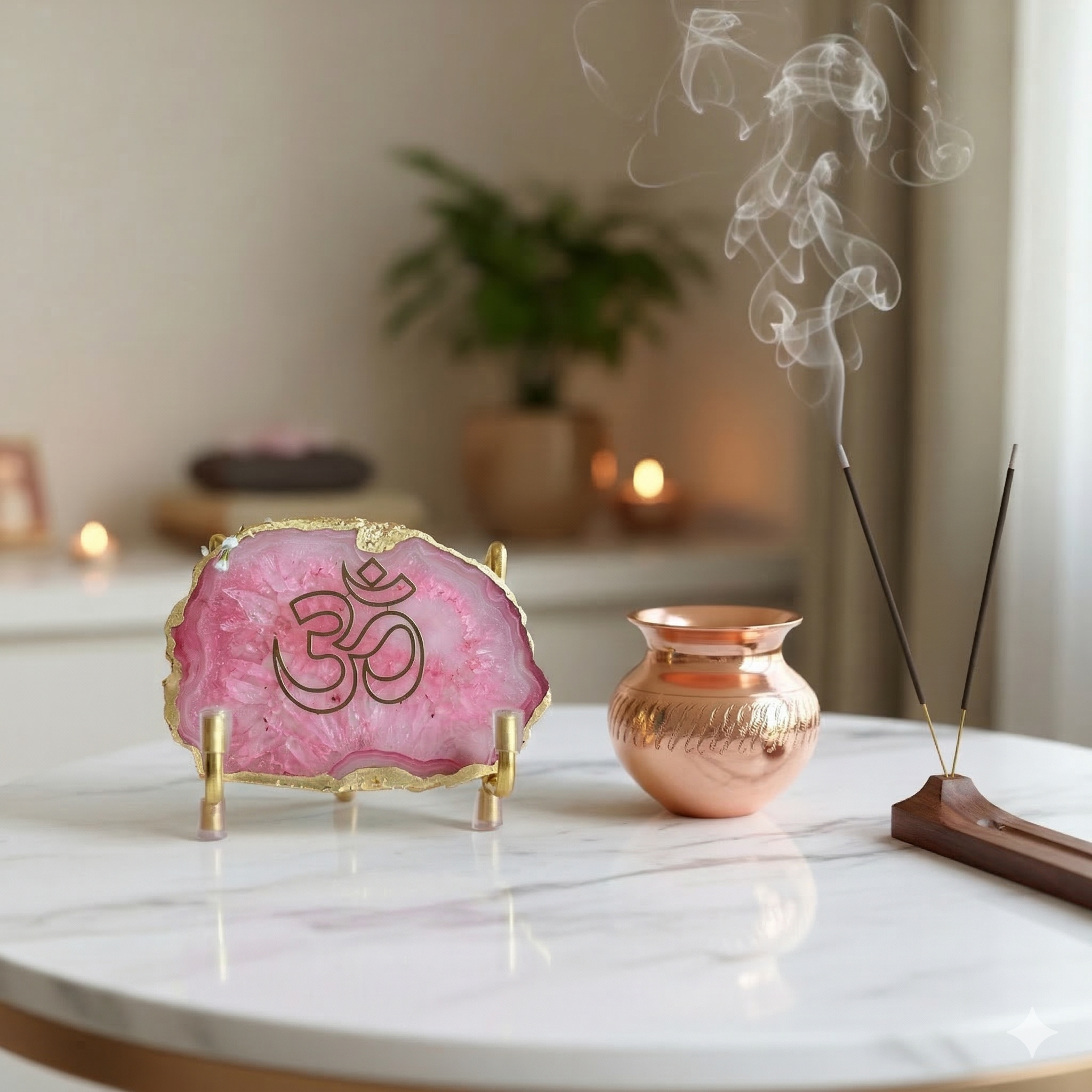OM - Pink Agate Metal Stand