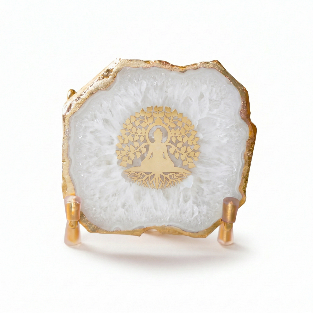Budha Tree White Agate Metal Showpeice