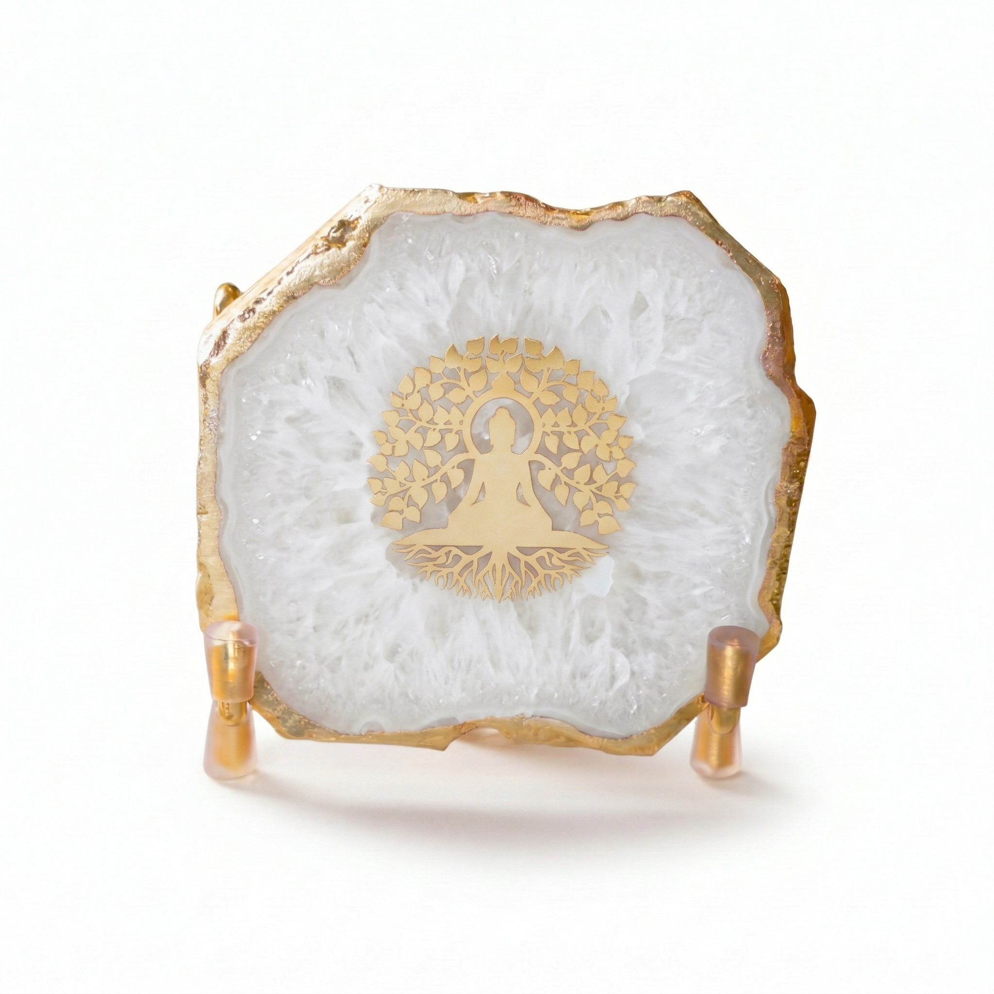 Budha Tree White Agate Metal Showpeice