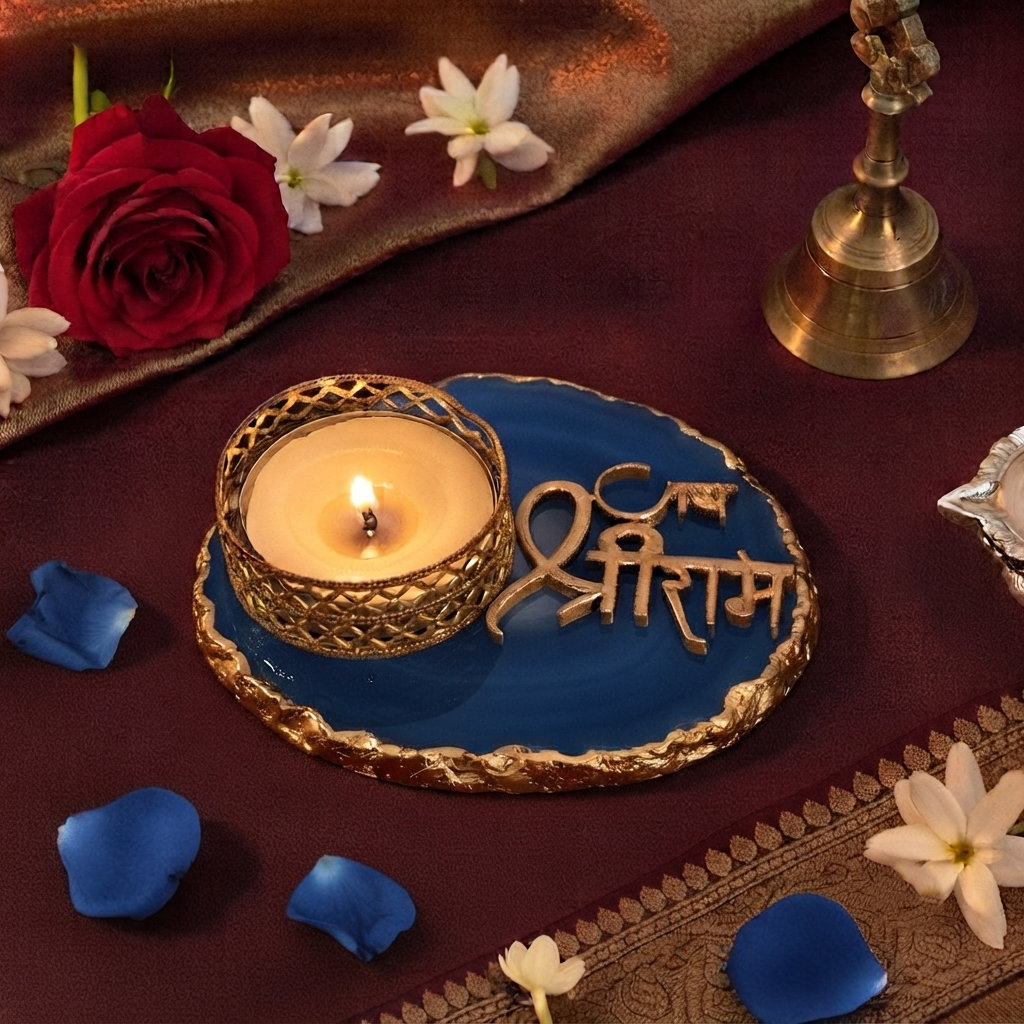 Agate Jai Shree Ram Tea Light Holder, Diwali Decor