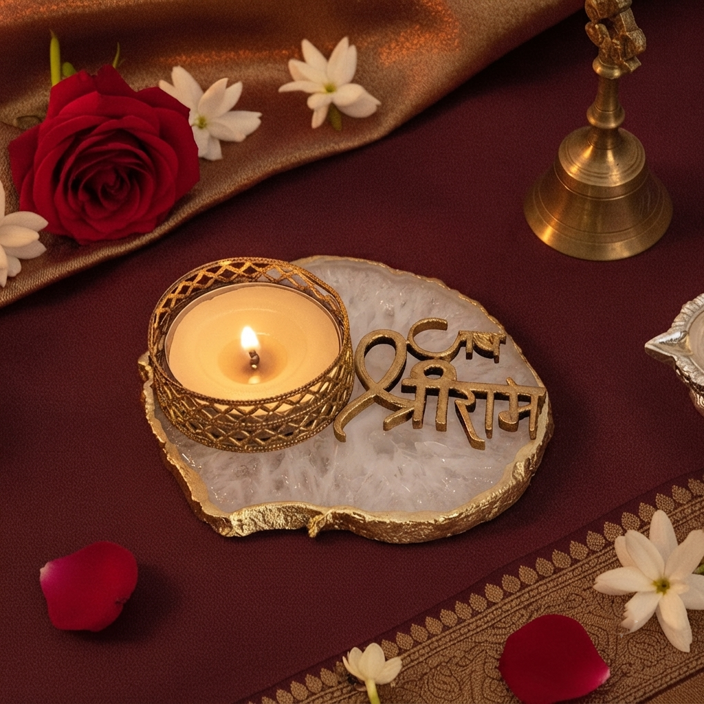 Agate Jai Shree Ram Tea Light Holder, Diwali Decor
