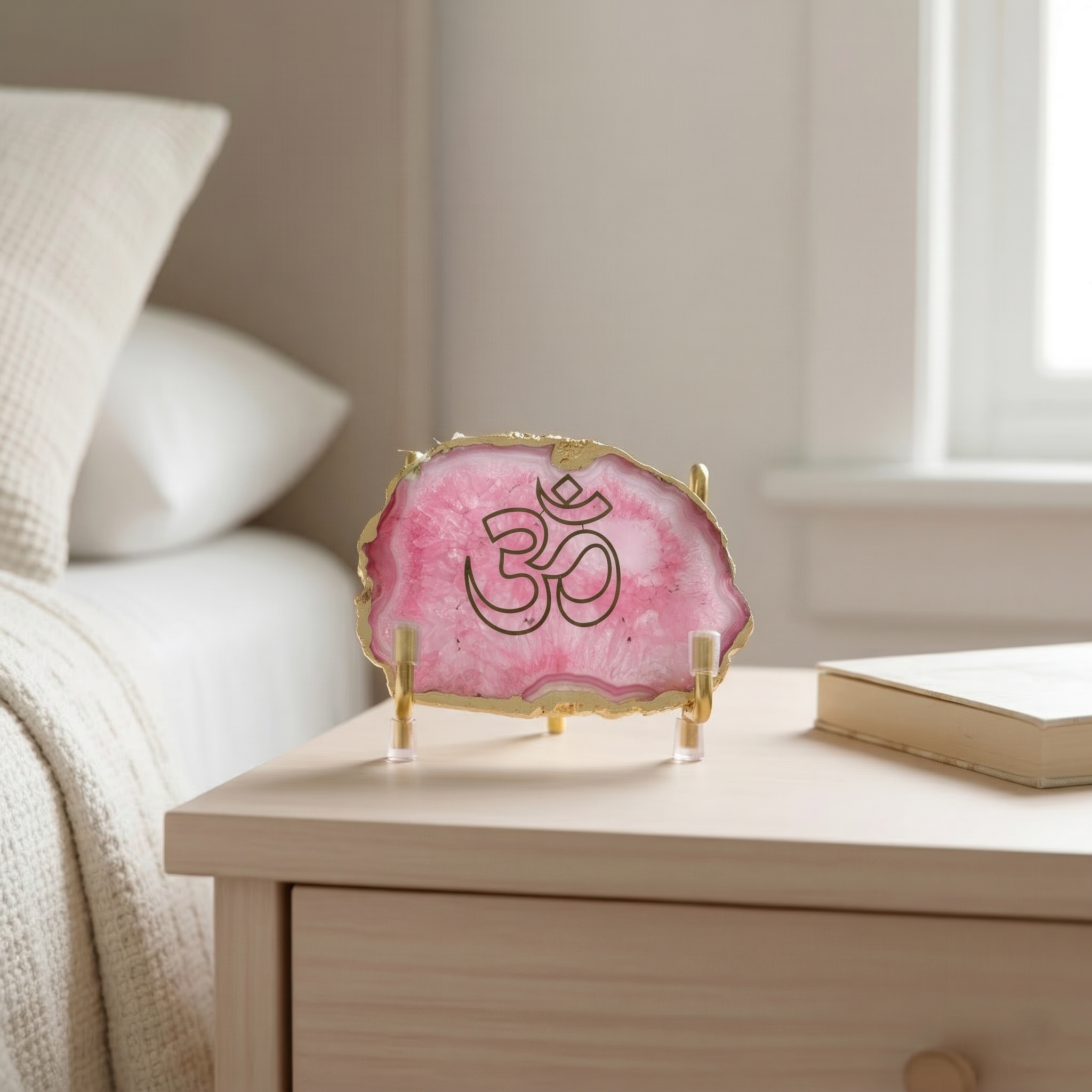 OM - Pink Agate Metal Stand