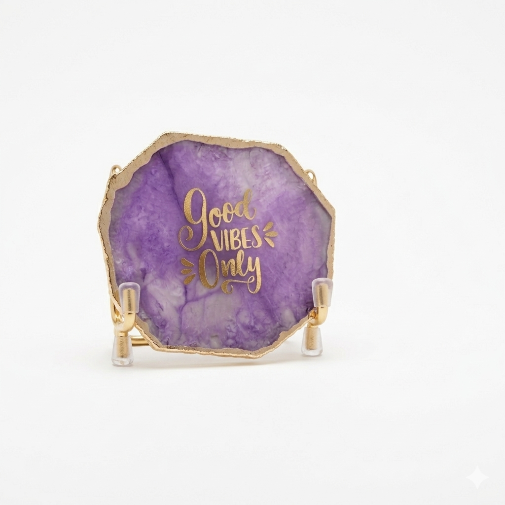 Good Vibes Purple Agate Metal Showpeice