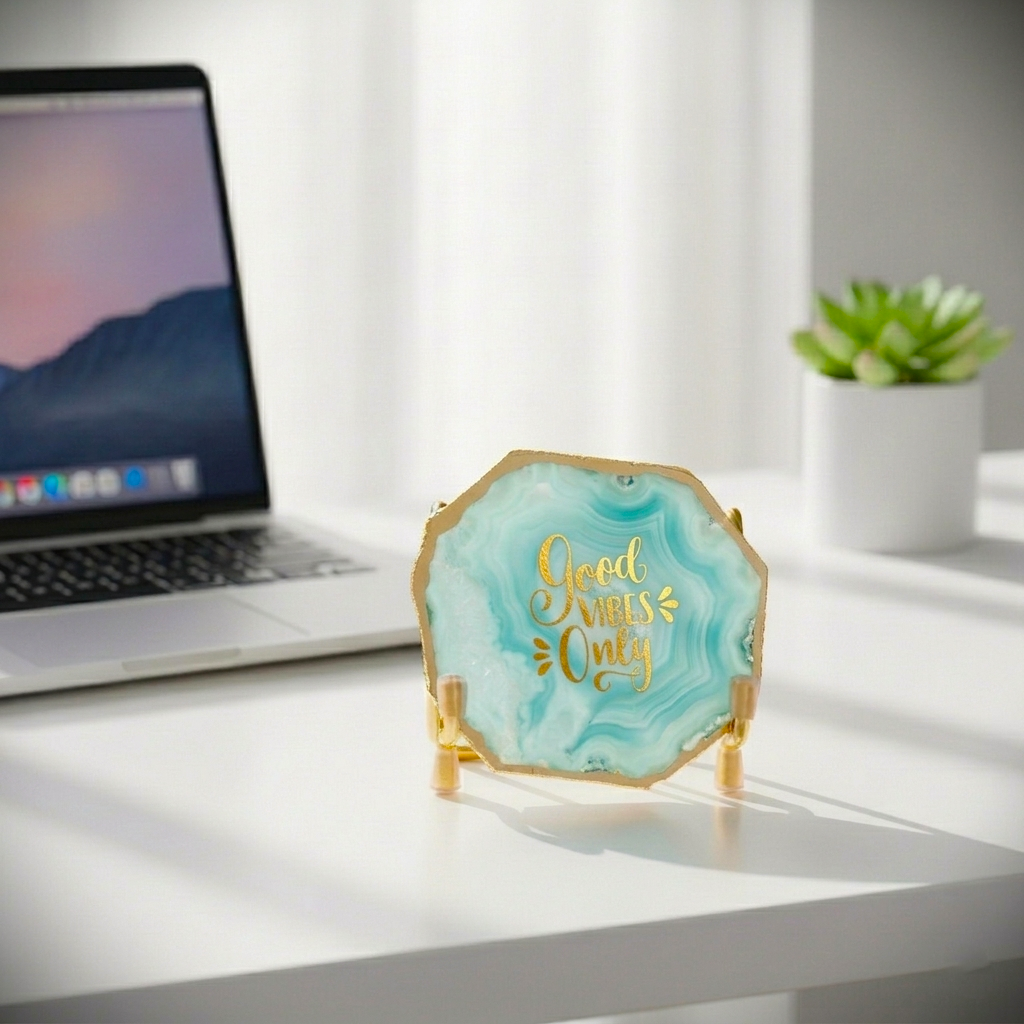 Good Vibes Turquoise Agate Metal Showpiece