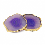 Purple Brazilian Agate Coaster with Gold Plating
