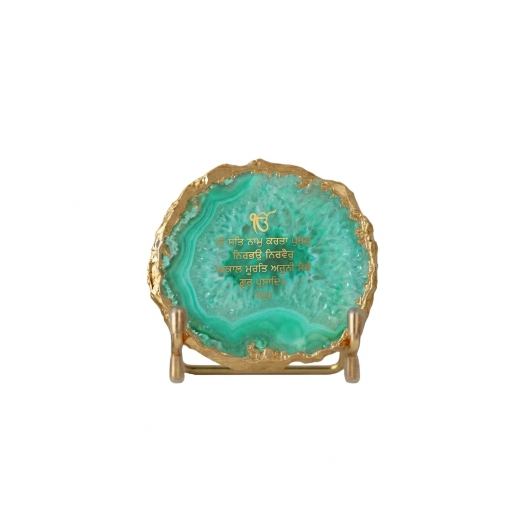 Ik Onkar Mantra Green Agate Metal Showpeice