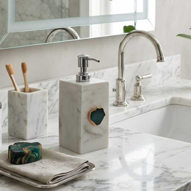 White Marble with Agate Soap Dispenser-Turquoise