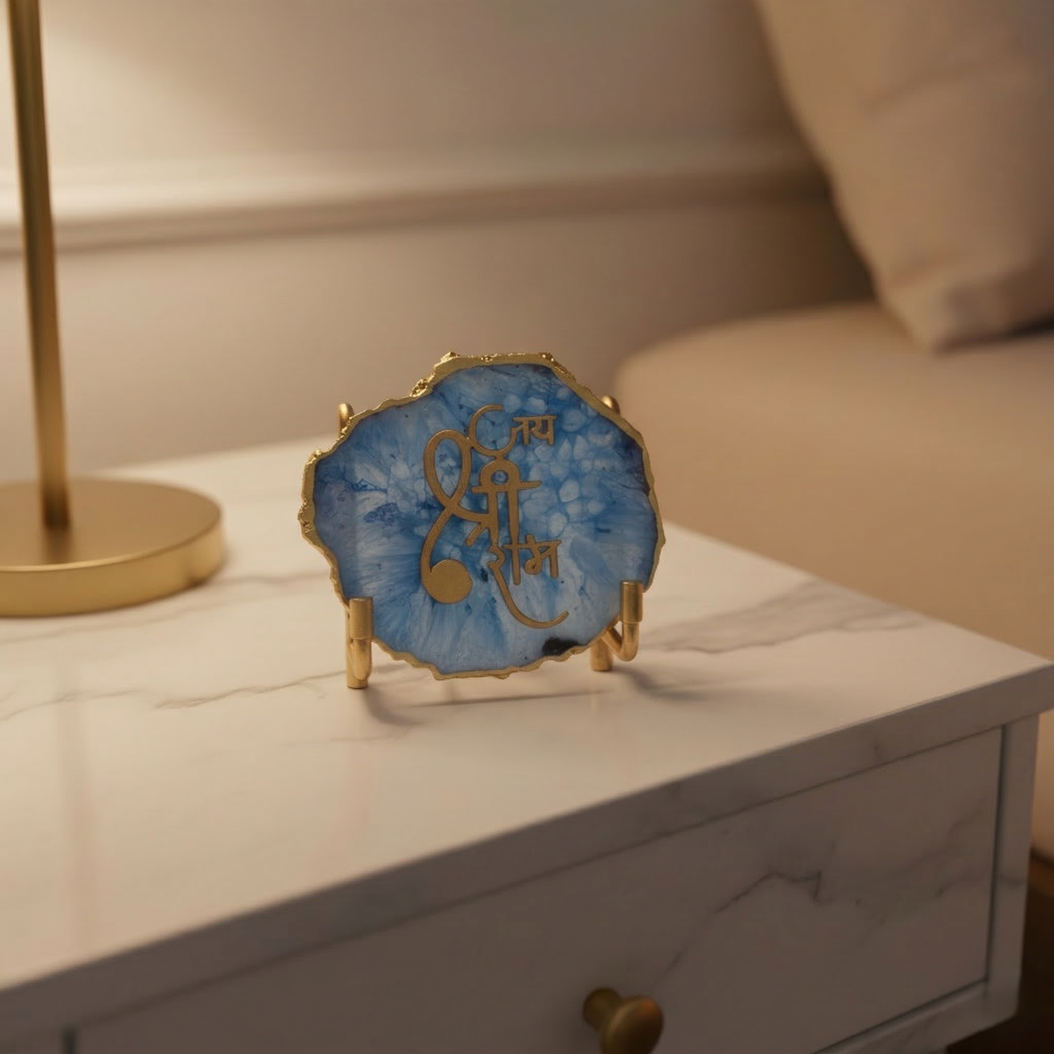 Jai Shree Ram Blue Agate  with Metal Stand