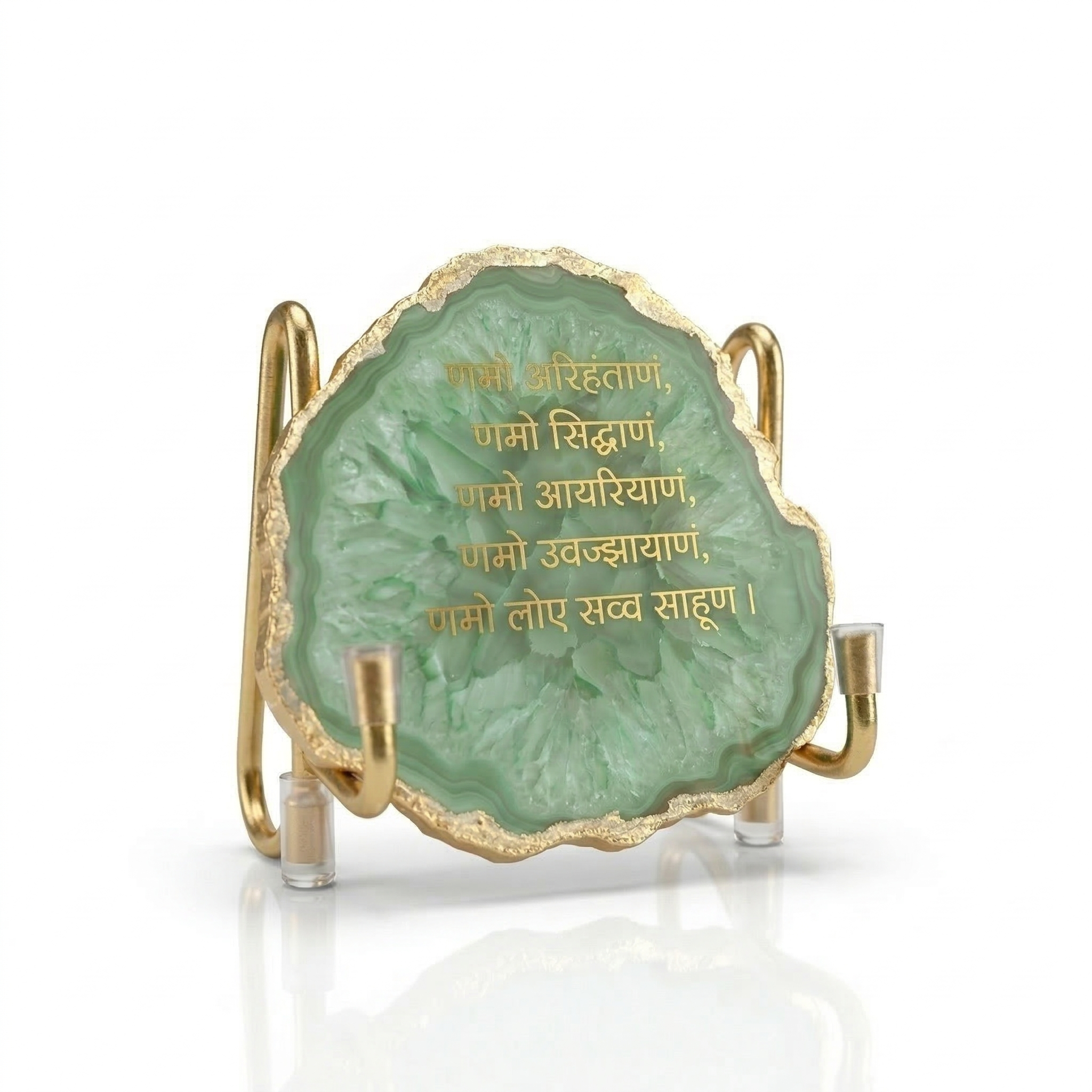 Namokar Mantra - Green Agate Metal Stand