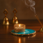Agate Tea Light Holder with Gold Plated, Diwali Decor