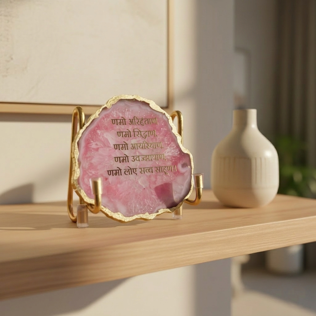 Namokar Mantra - turquoise Agate Metal Stand