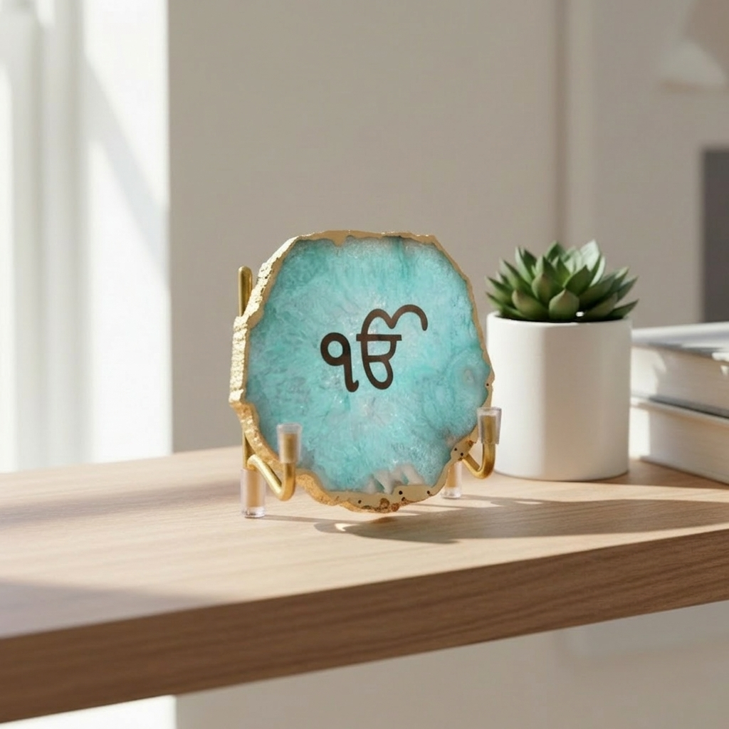 Ik Onkar - Pink Agate Metal Stand