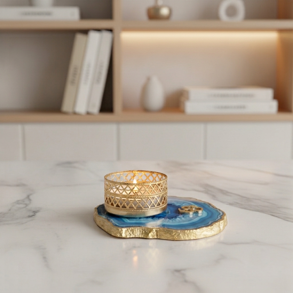 Om Agate Tea Light Candle Holder, Diwali Decor