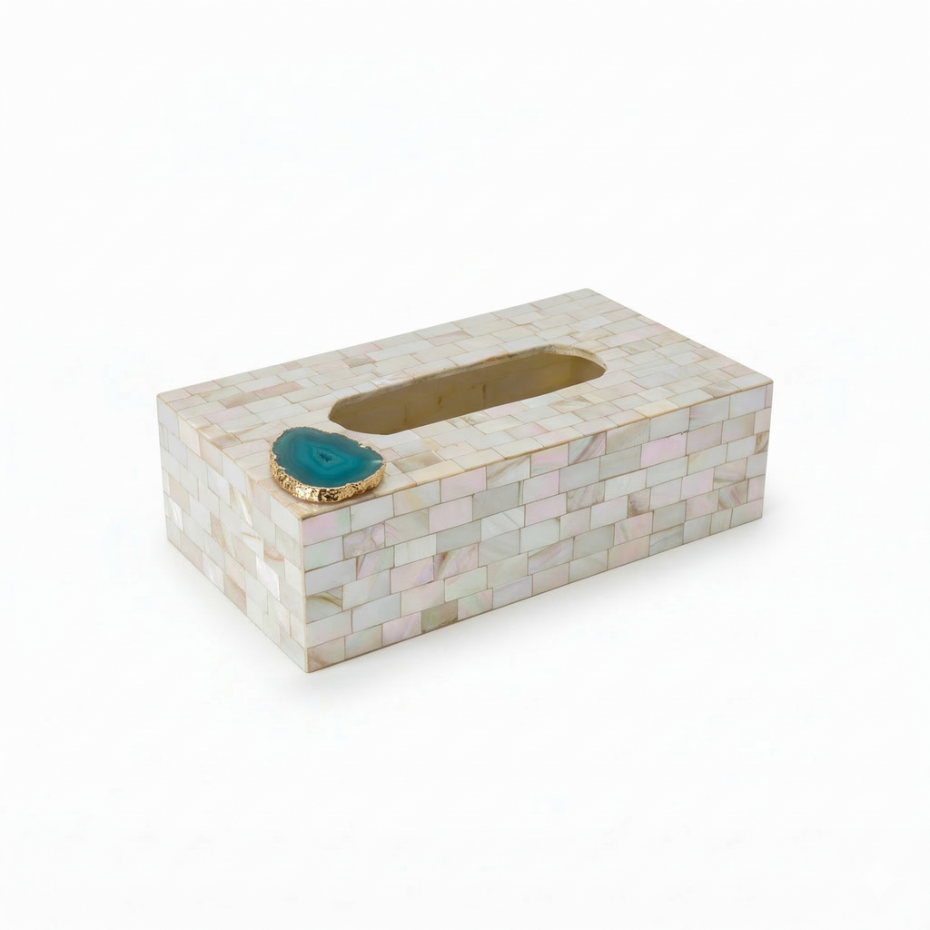 Turquoise Agate with  Mother of Pearl Tissue Box Holder