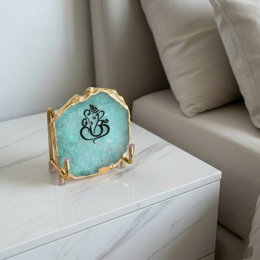Lord Ganesh Ji - Turquoise Agate Metal Stand