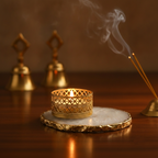 Agate Tea Light Holder with Gold Plated, Diwali Decor