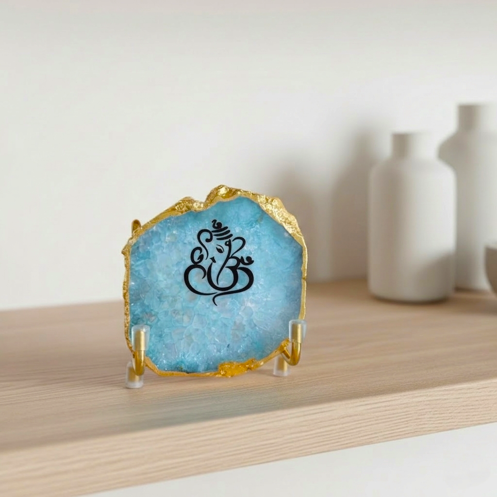 Lord Ganesh Ji - green Agate Metal Stand