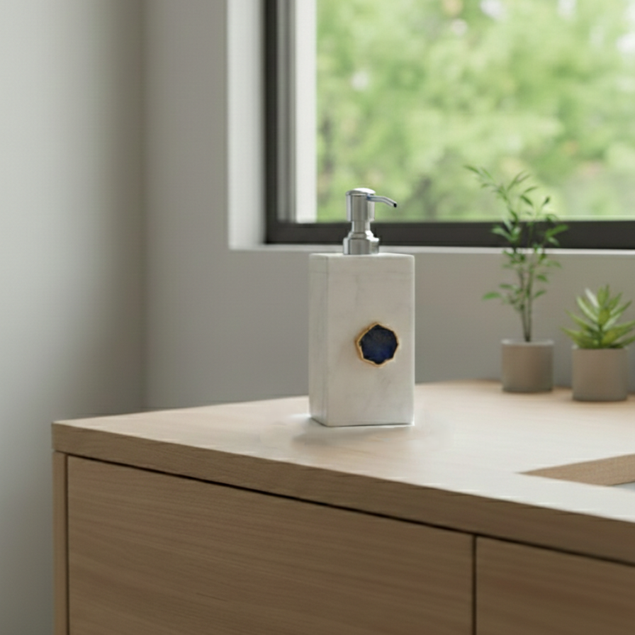White Marble with Blue Agate Soap Dispenser