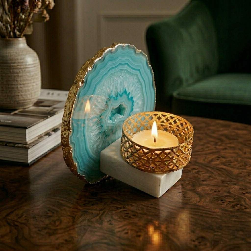 Agate OM Small Back Side Tealight- Turquoise