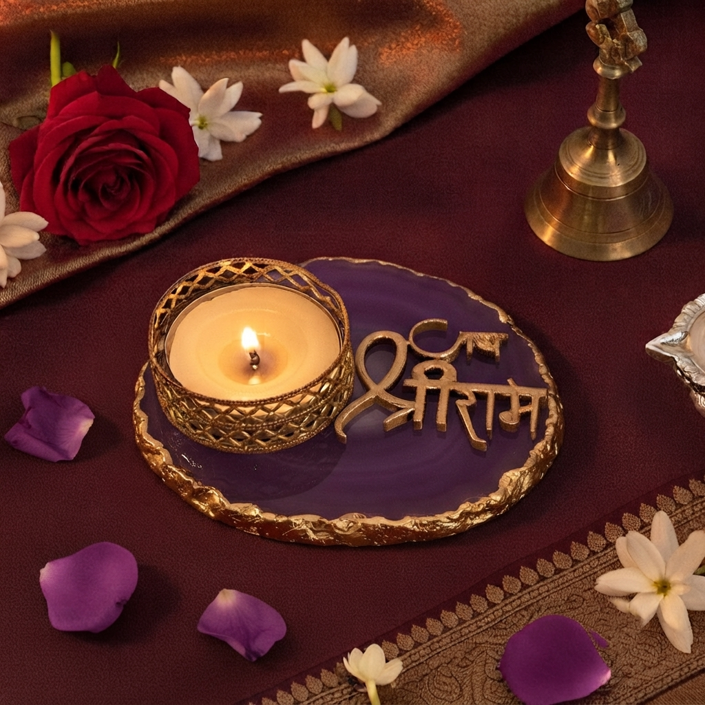 Agate Jai Shree Ram Tea Light Holder, Diwali Decor