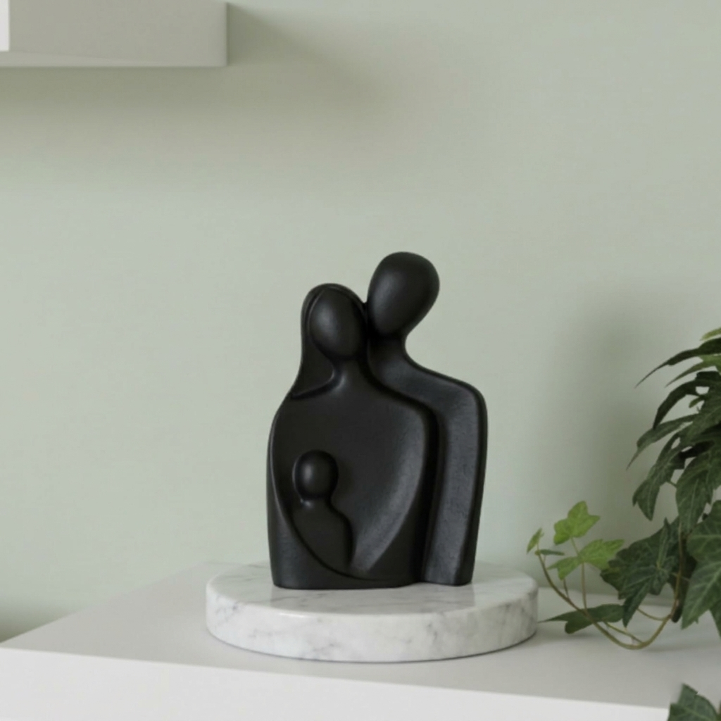 Abstract Family of 3 Figurine Black with White Marble