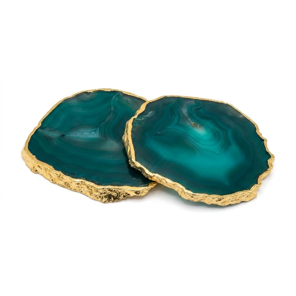 Green Brazilian Agate Coaster with Gold Plating