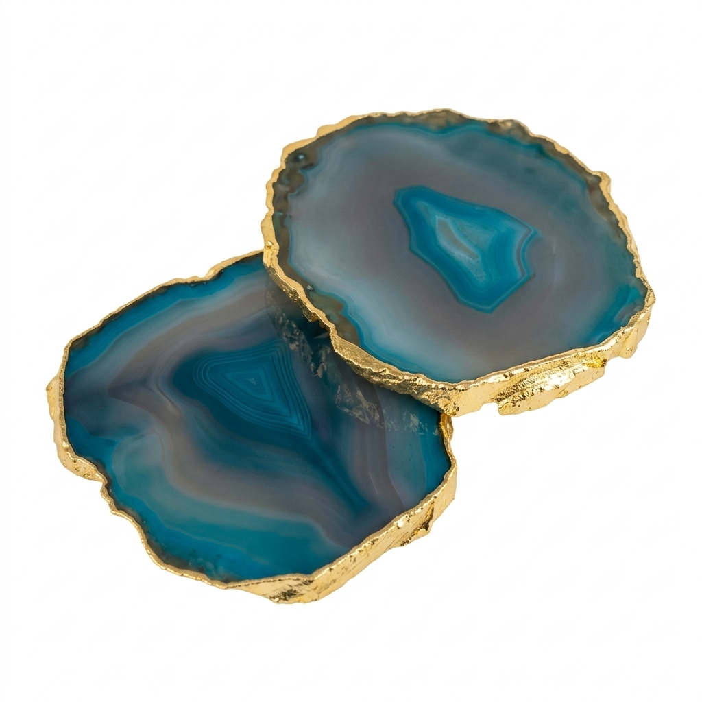 Turquoise Brazilian Agate Coaster with Gold Plating