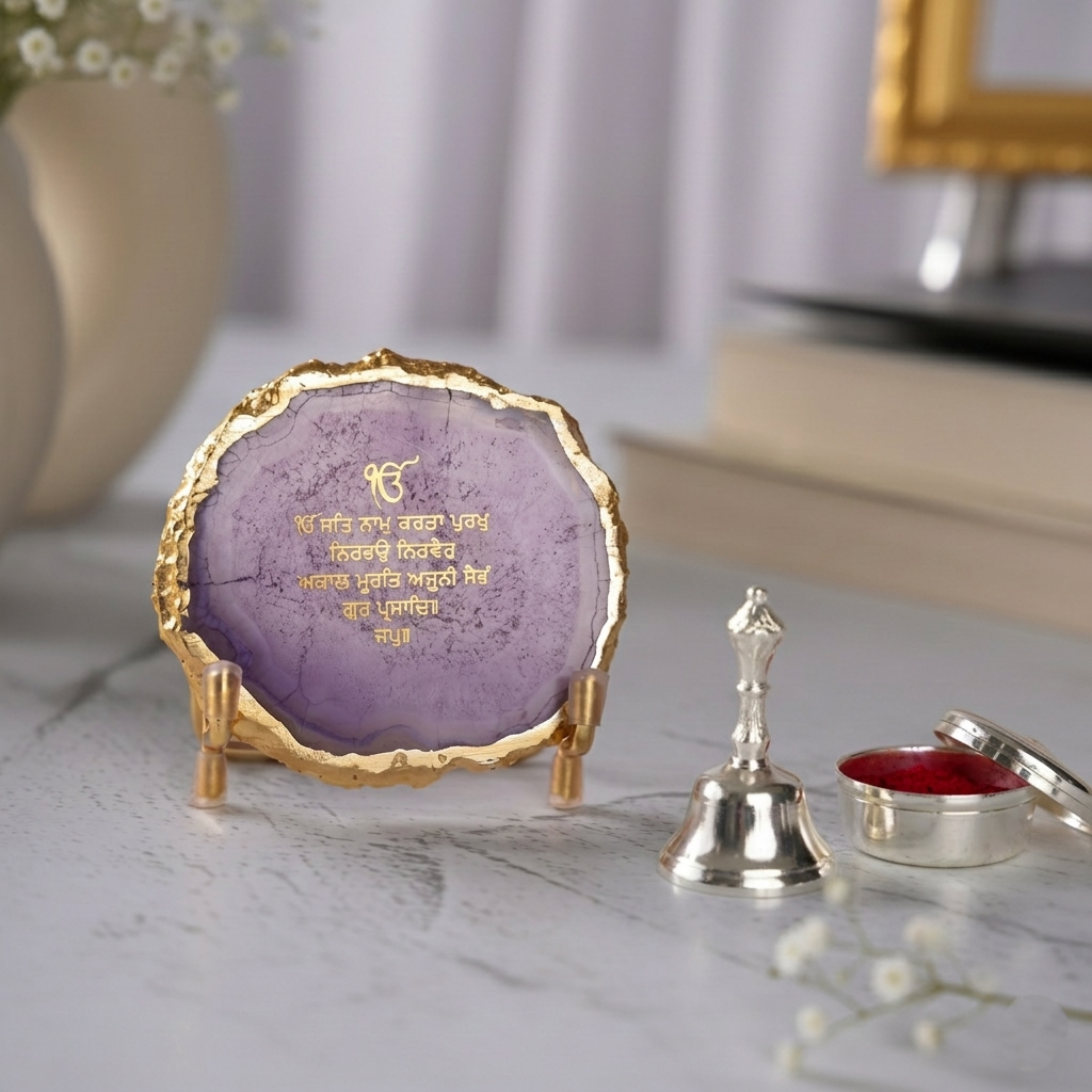 Ik Onkar Mantra Purple Agate Metal Showpeice