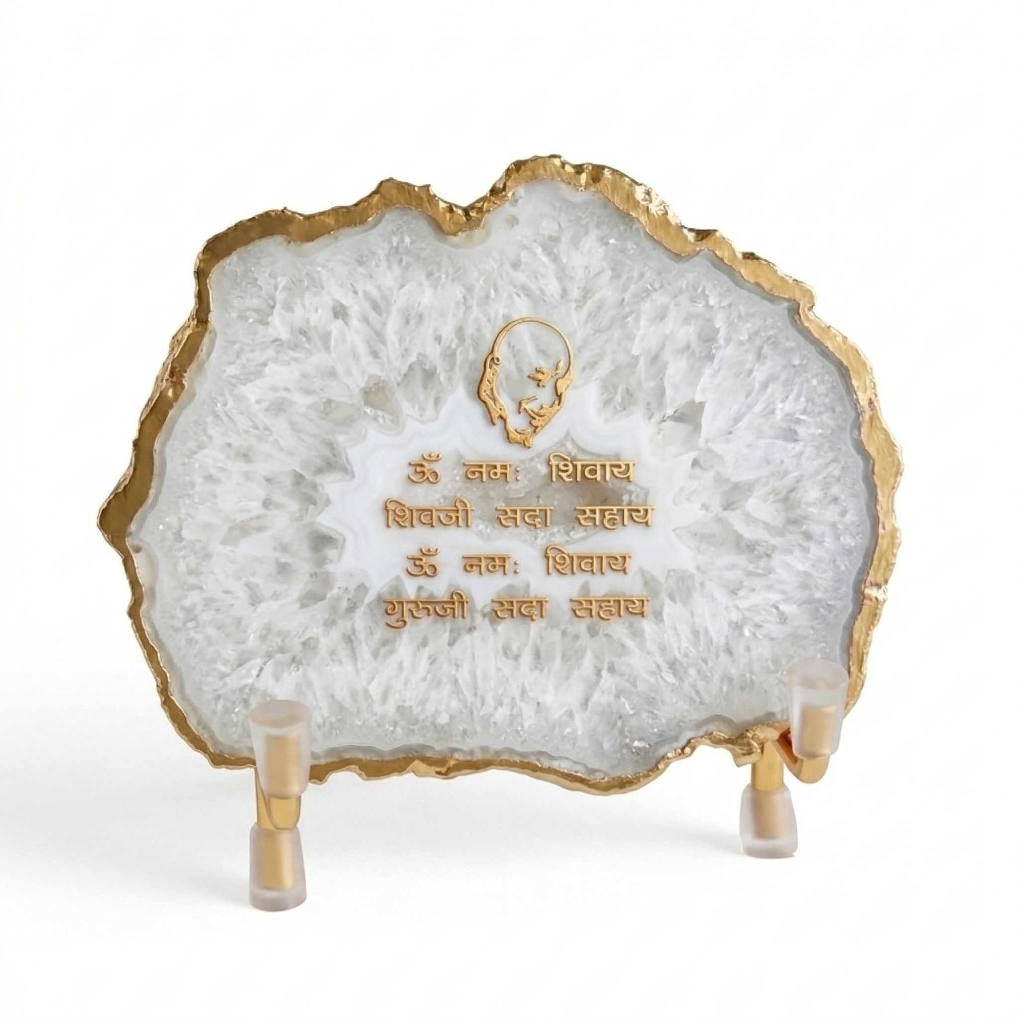 Guru Ji Mantra White Agate Metal Showpeice