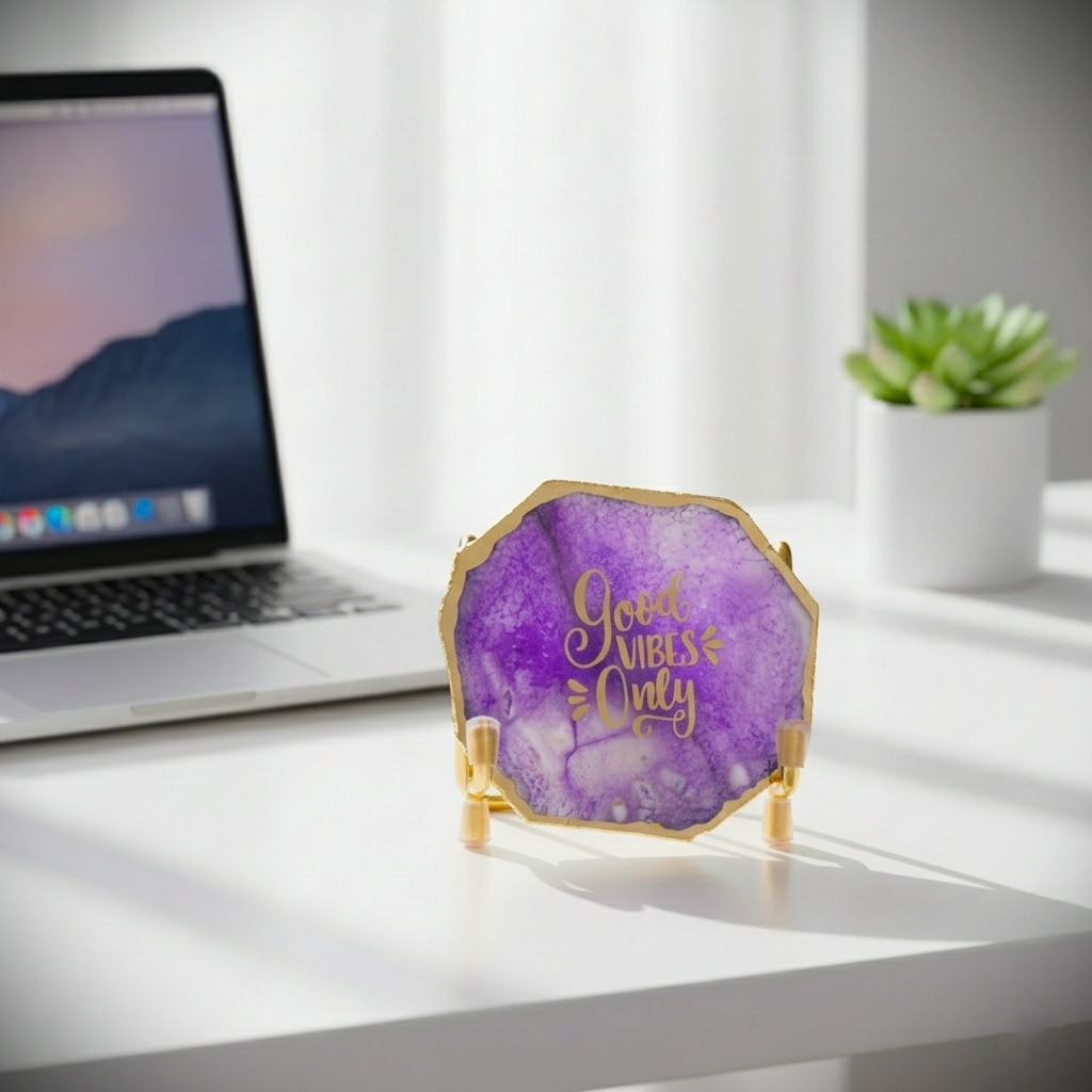 Good Vibes Purple Agate Metal Showpeice