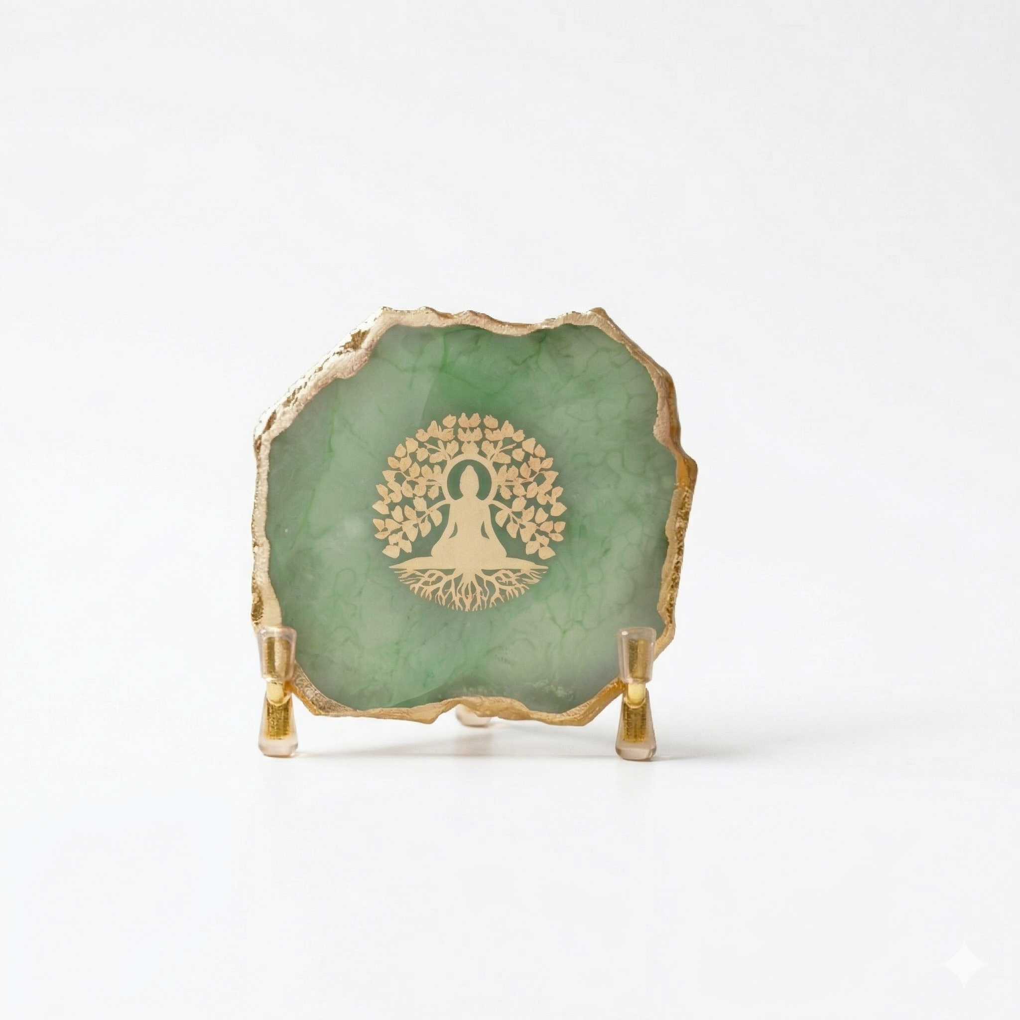 Budha Tree Green Agate Metal Showpeice