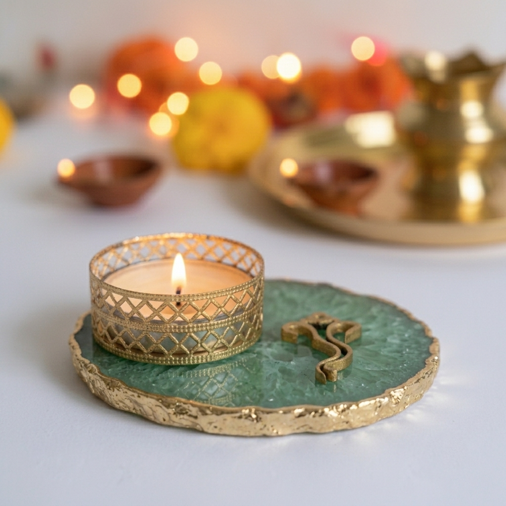 Agate Lord ganesh Design Tea Light Holder