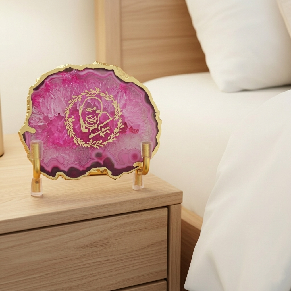 GURU JI- Pink Agate Metal Stand