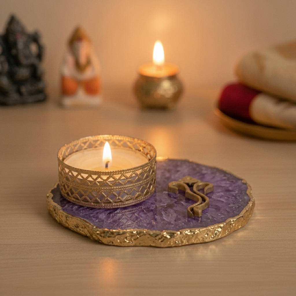 Agate Lord ganesh Design Tea Light Holder