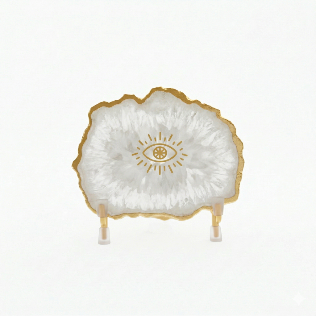 Evil Eye White Agate Metal Showpeice