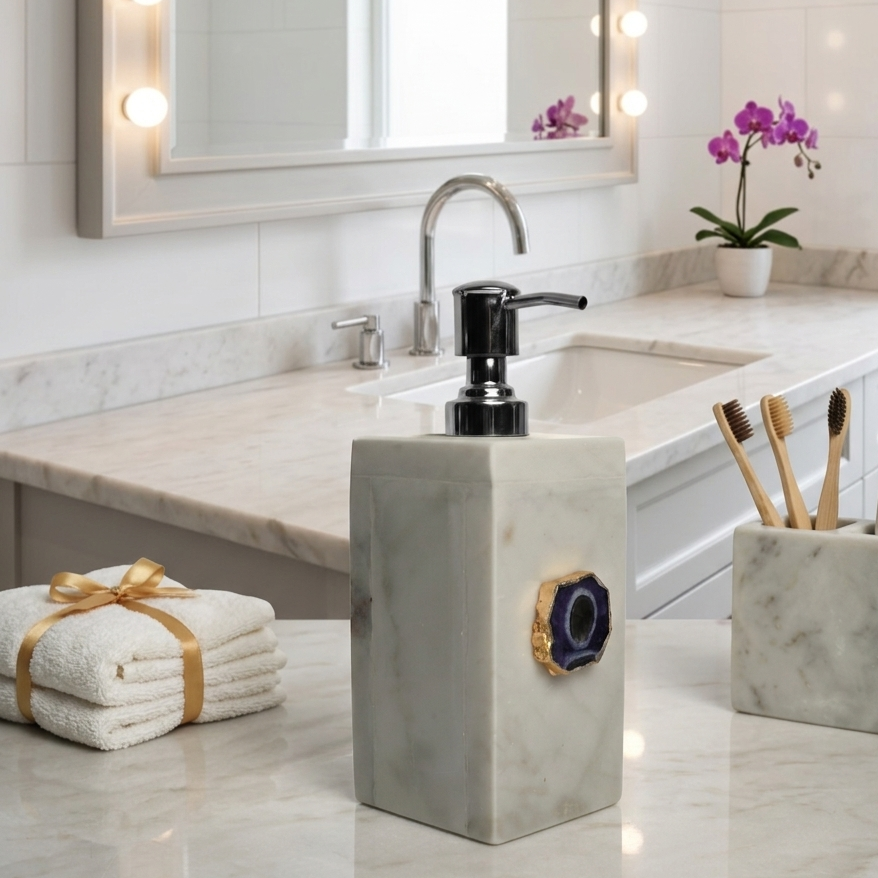 White Marble with Purple Agate Soap Dispenser