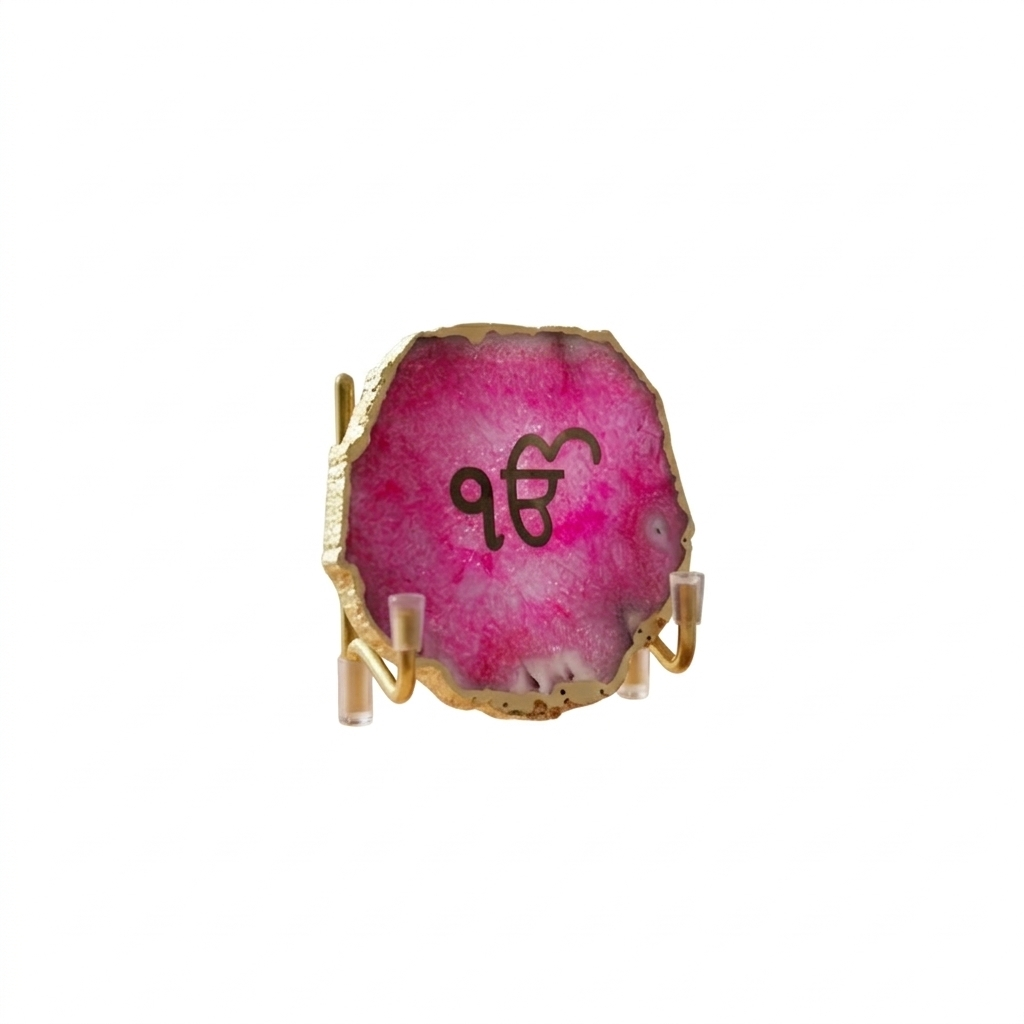 Ik Onkar - Pink Agate Metal Stand