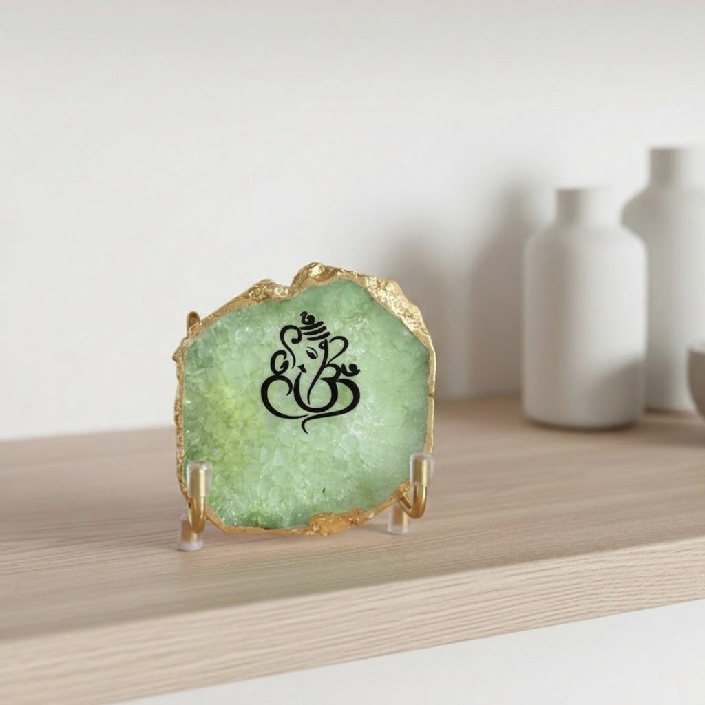Lord Ganesh Ji - Blue Agate Metal Stand