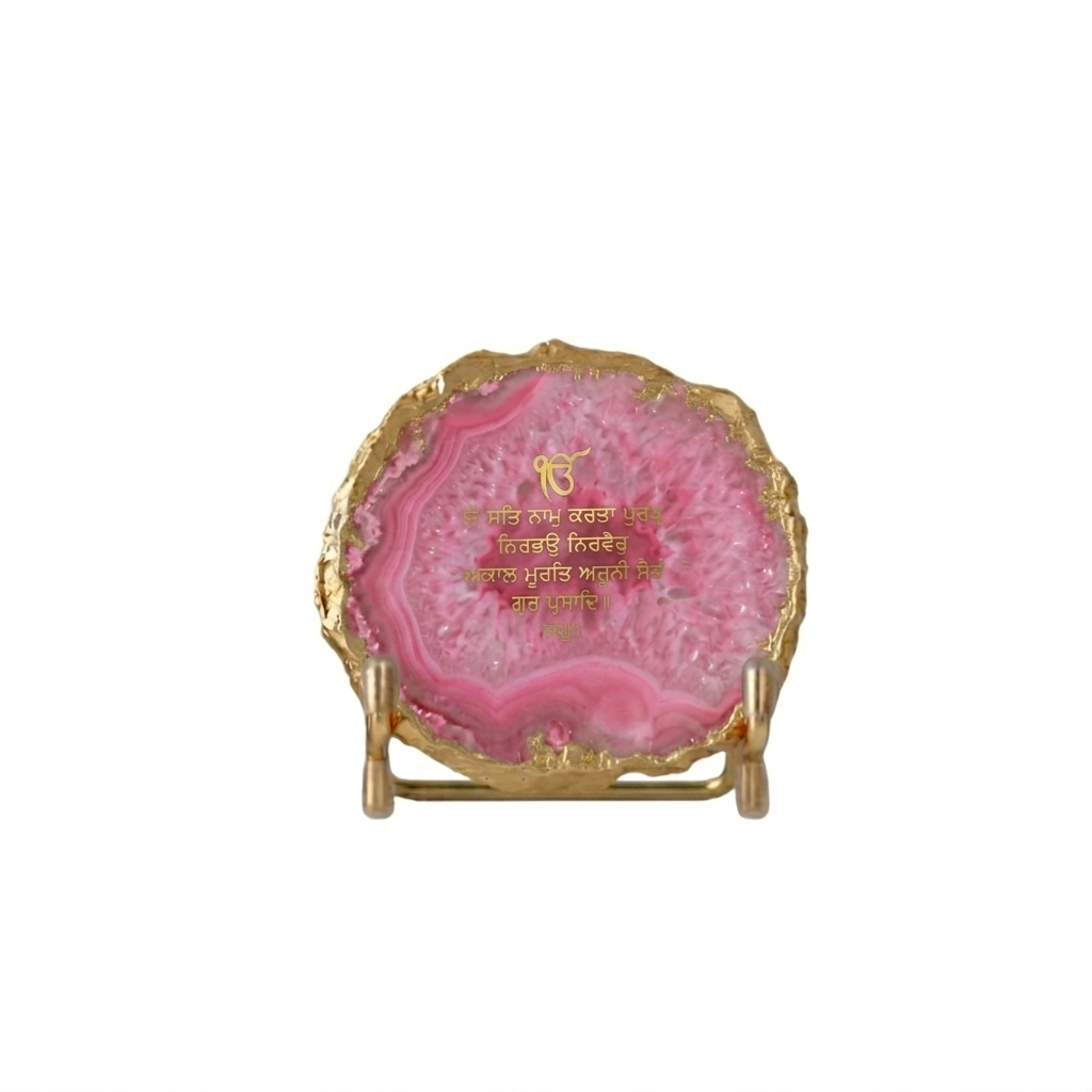 Ik Onkar Mantra Pink Agate Metal Showpeice