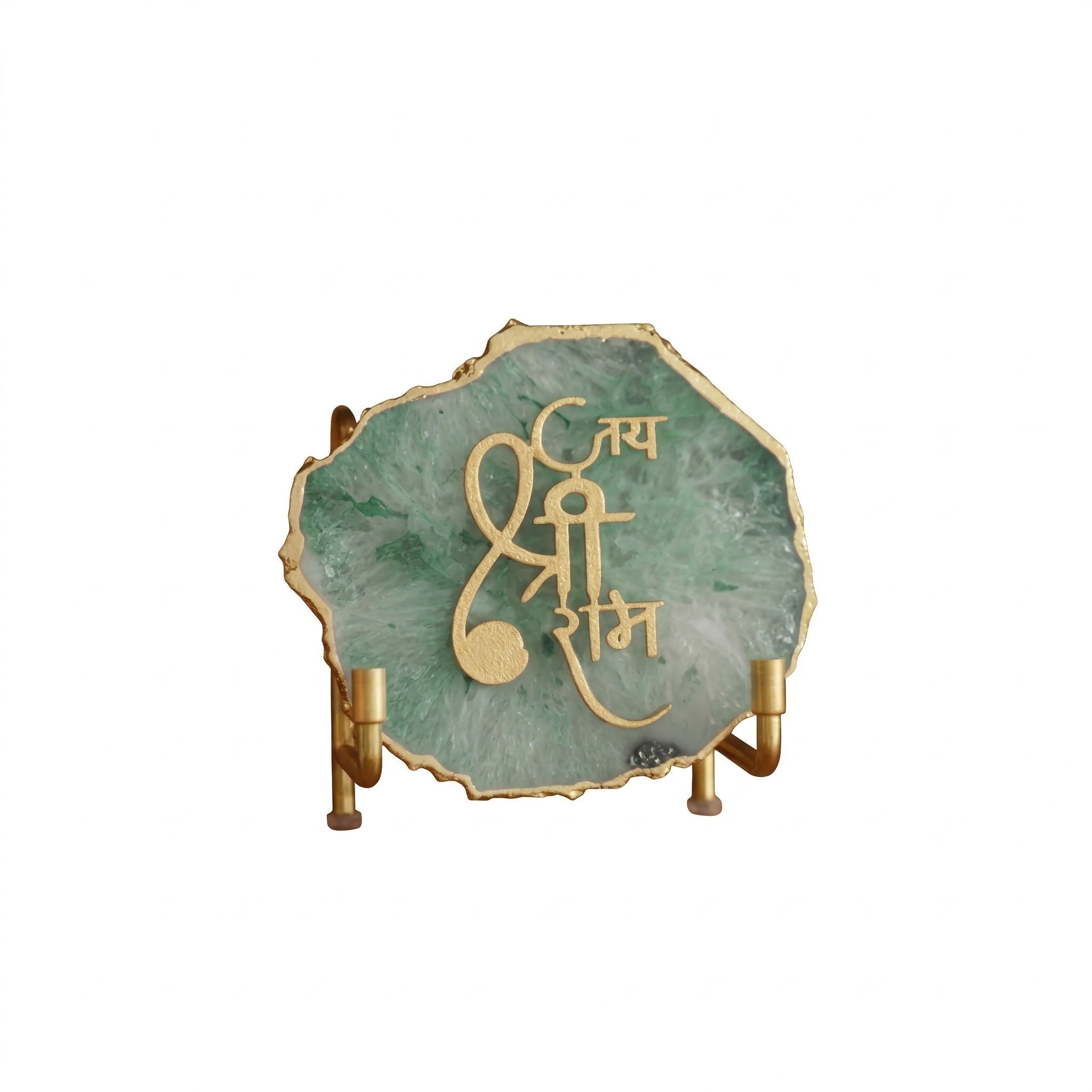 Jai Shree Ram Green Agate  with Metal Stand