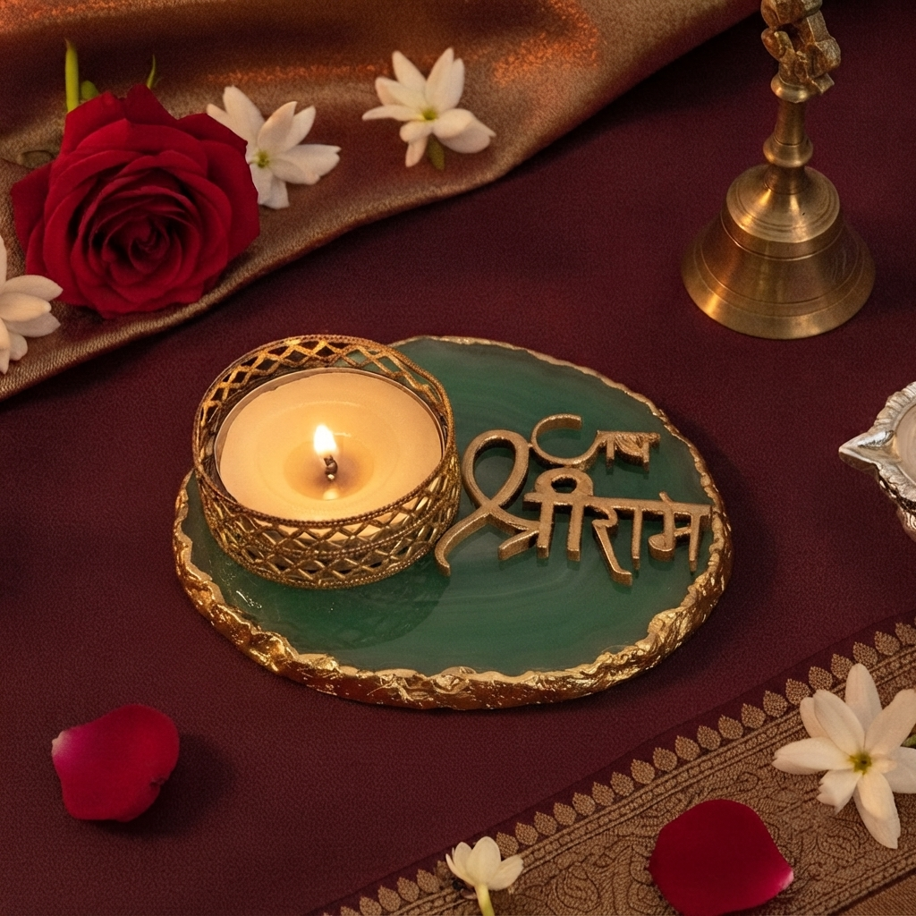 Agate Jai Shree Ram Tea Light Holder, Diwali Decor