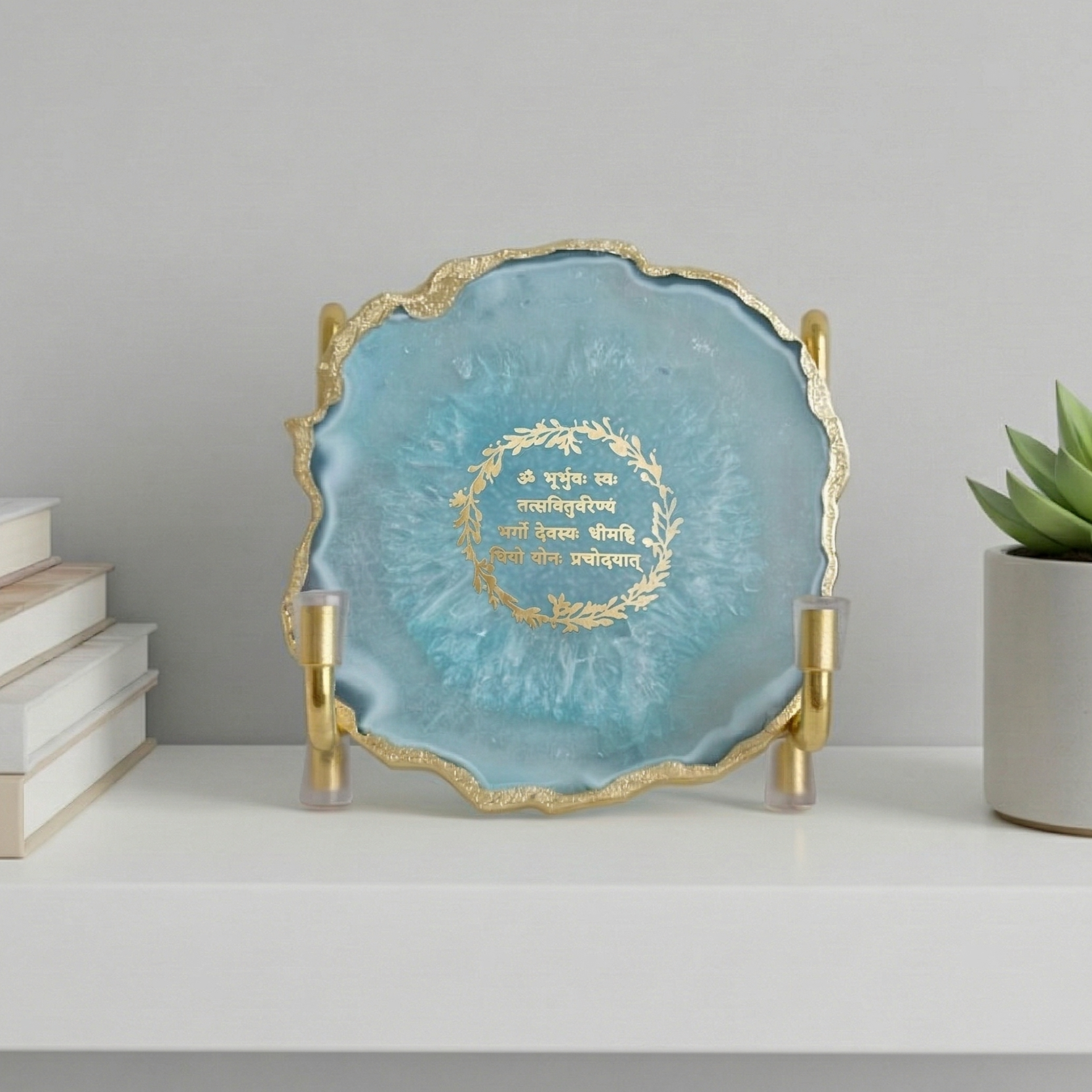 Gaytri mantra Blue Agate Metal Stand