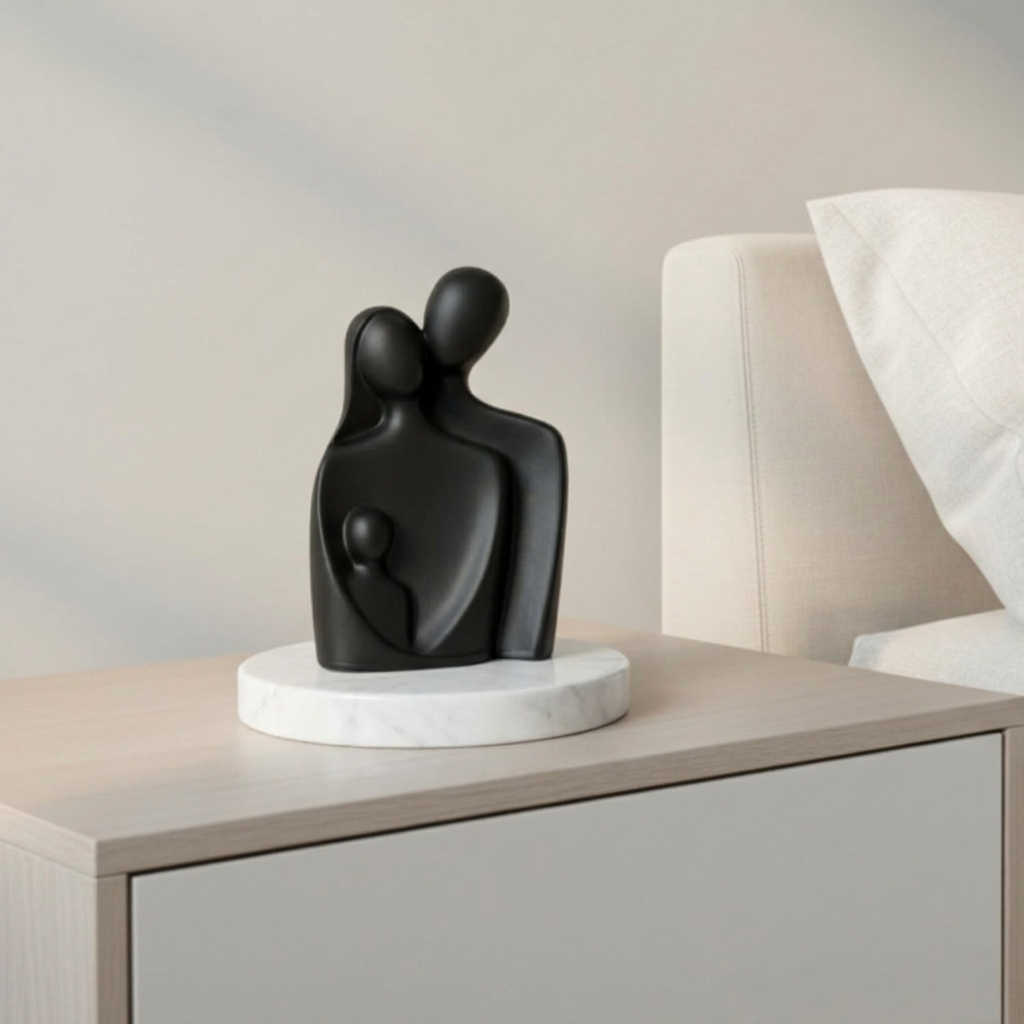 Abstract Family of 3 Figurine Black with White Marble