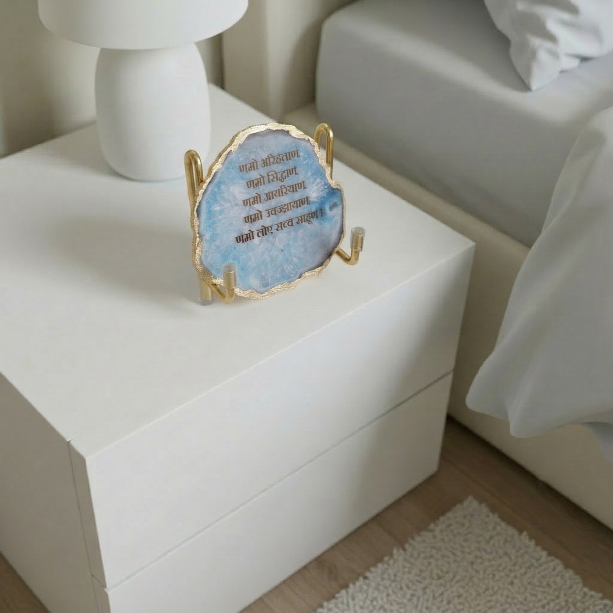 Namokar Mantra - Blue Agate Metal Stand