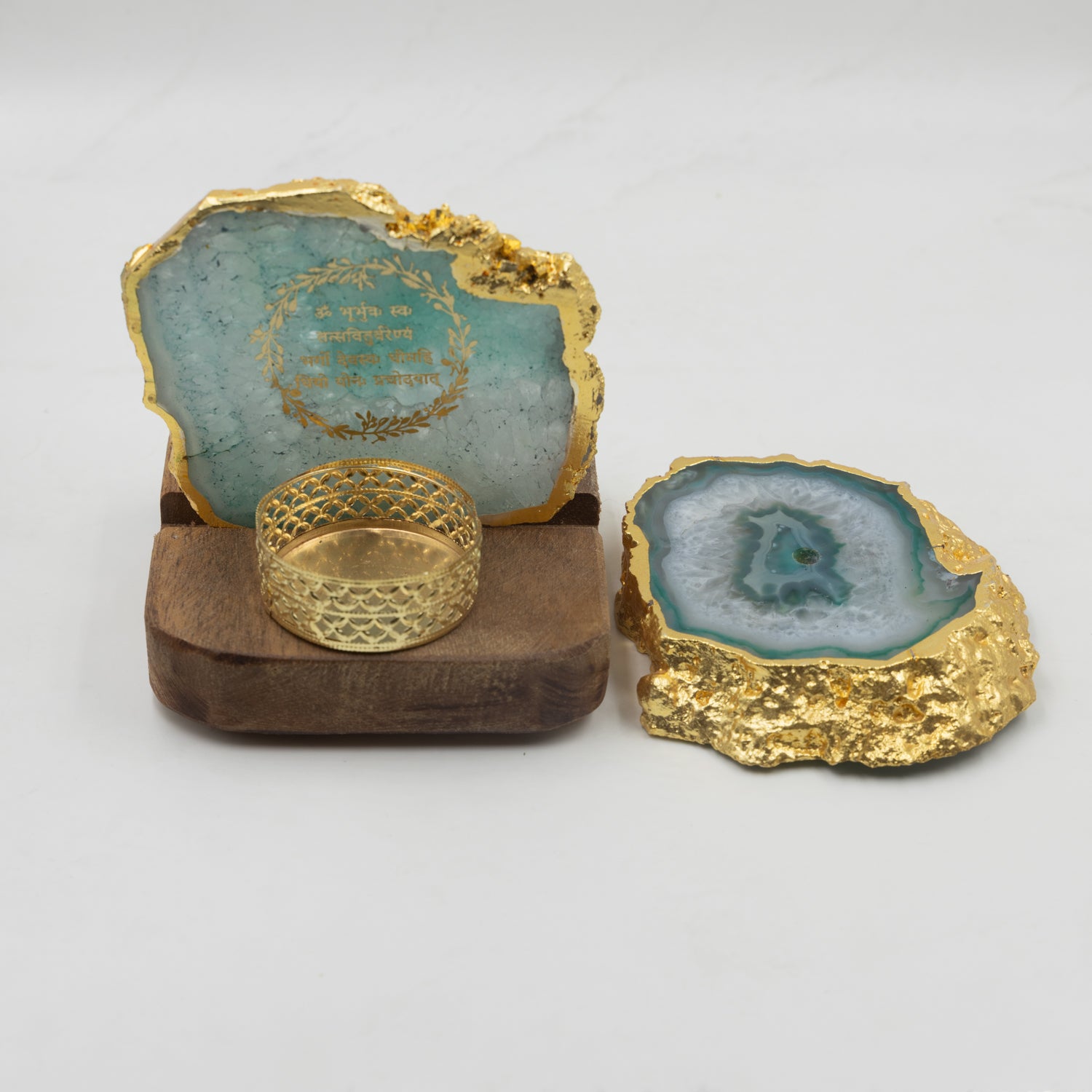 Agate Gayatri Mantra Tealight and Incense Holder Hamper
