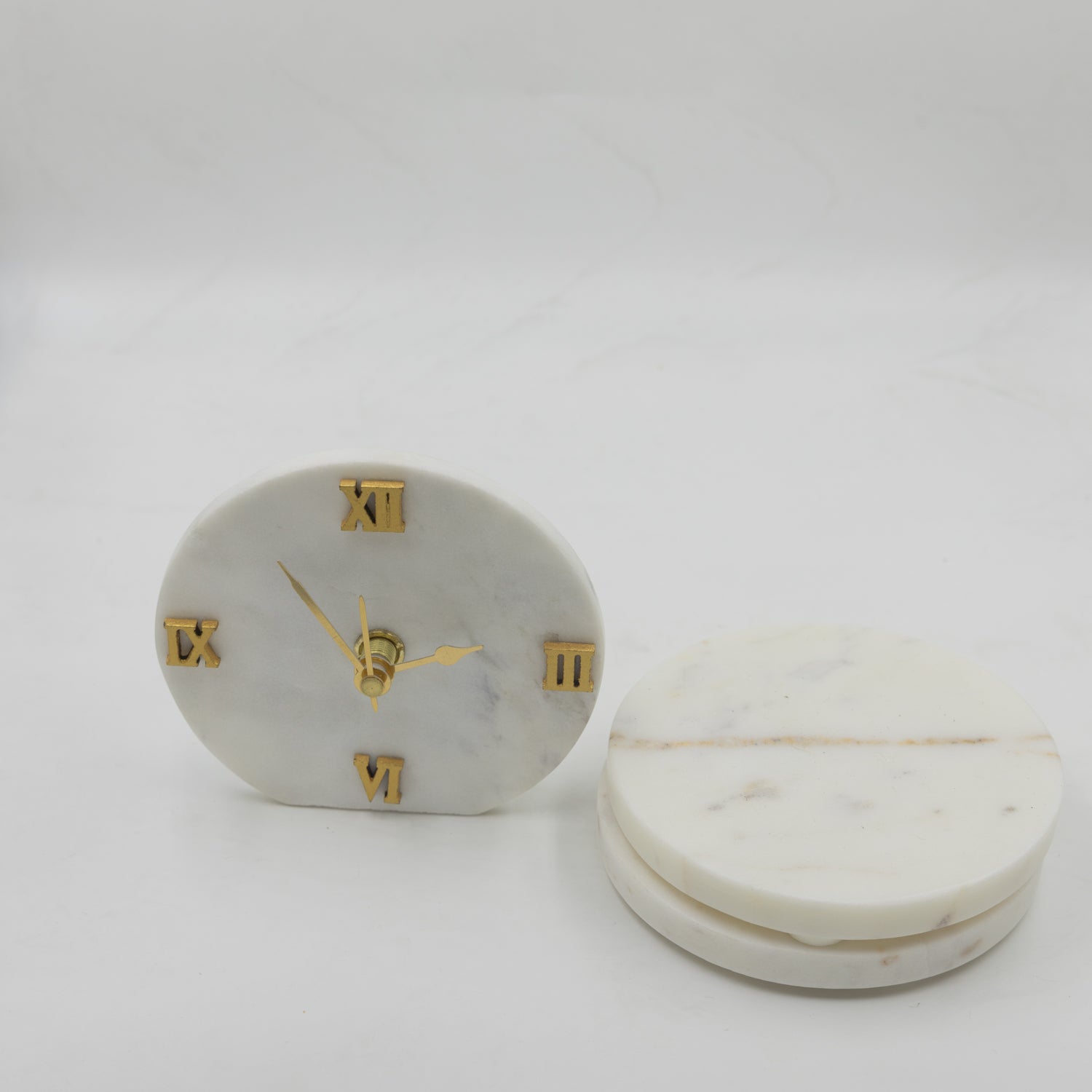 Marble Desk Clock and Set of 2 Marble Round Coasters Hamper