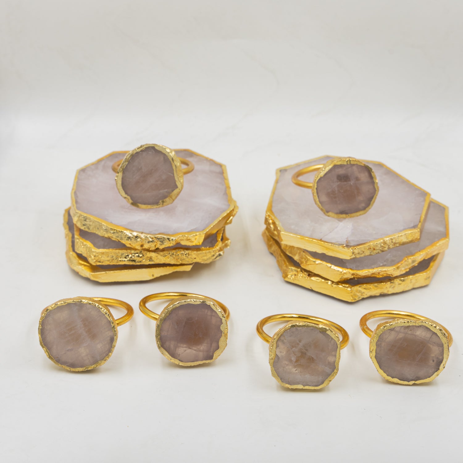 Rose Quartz Coasters and Napkin Rings Set of 6 Hamper