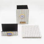 Cotton Fabric Black and White Pen Stand Buisness Card Holder and Set of 2 Coasters Hamper