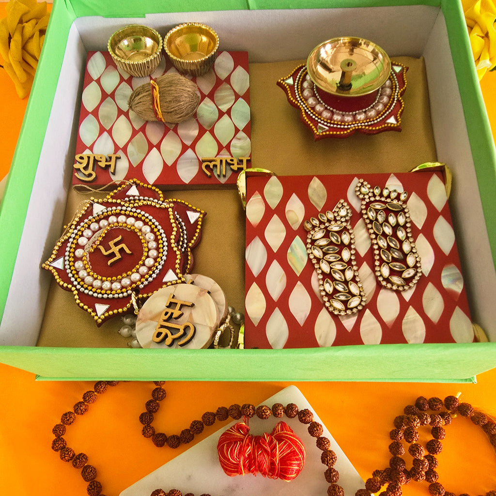 MOP Pooja Platter , MOP Laxmi Charan, MDF Diya and MDF Door Hangings