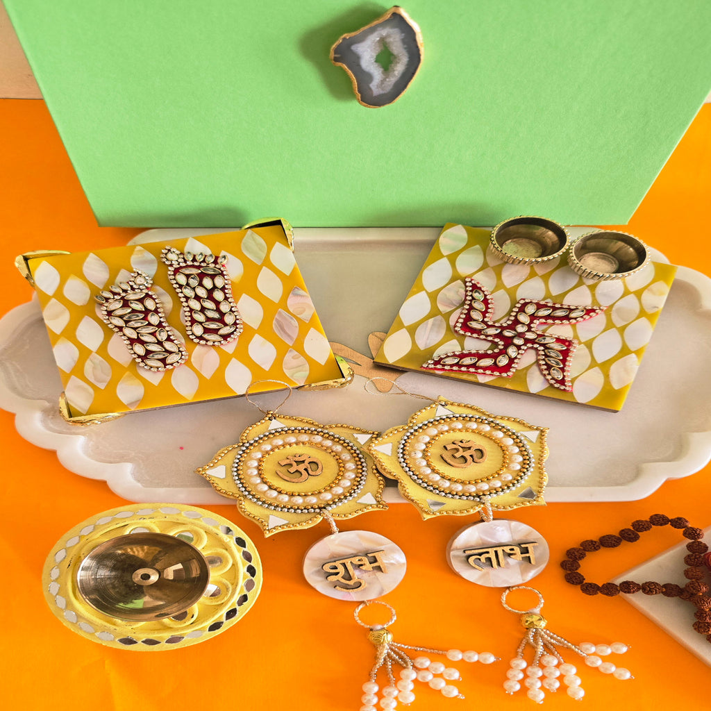 MOP Pooja Platter , MOP Laxmi Charan, MDF Diya and MDF Door Hangings